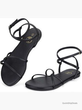 Strappy Cross Lace Up Ankle Strap Flat Sandals, Lightweight Open Toe Gladiator